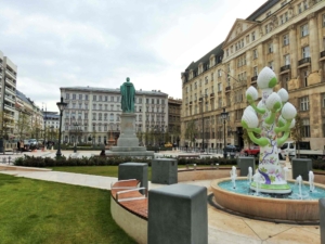 The decorative statues of the József Nádor square in the downtown area of Budapest