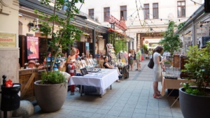 Craft fair in one part of the Gozsdu Courtyard in the Jewish quarter of Budapest