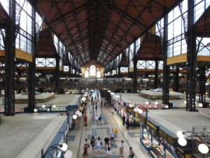 The interior of the Great market hall of Budapest on the Pest side of the city