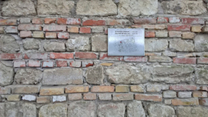 This is the last remaining piece of the ghetto wall of the Jewish quarter of Budapest from the second world war