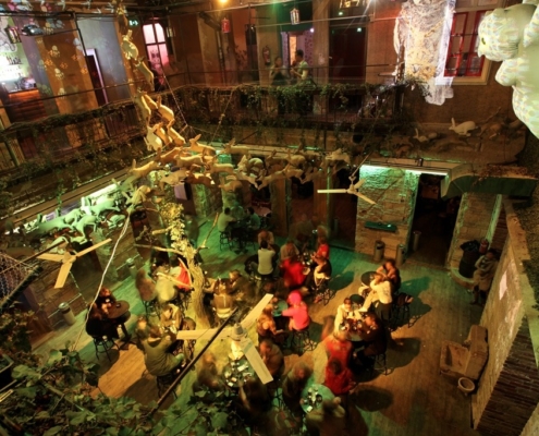 Inside of a ruin pub of Budapest (ruin pubs were opened at the site of abandoned and or ruined buildings in the city center)