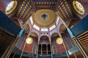 The gorgeous interior of the renovated Rumbach street Synagogue in the Jewish quarter of Budapest